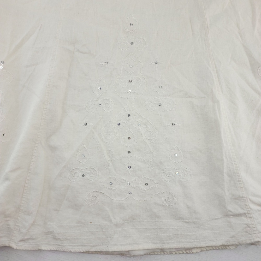 Hillard & Hanson Women Ivory Linen Blend Embroidered Sequin Midi Skirt 12 - Picture 4 of 7